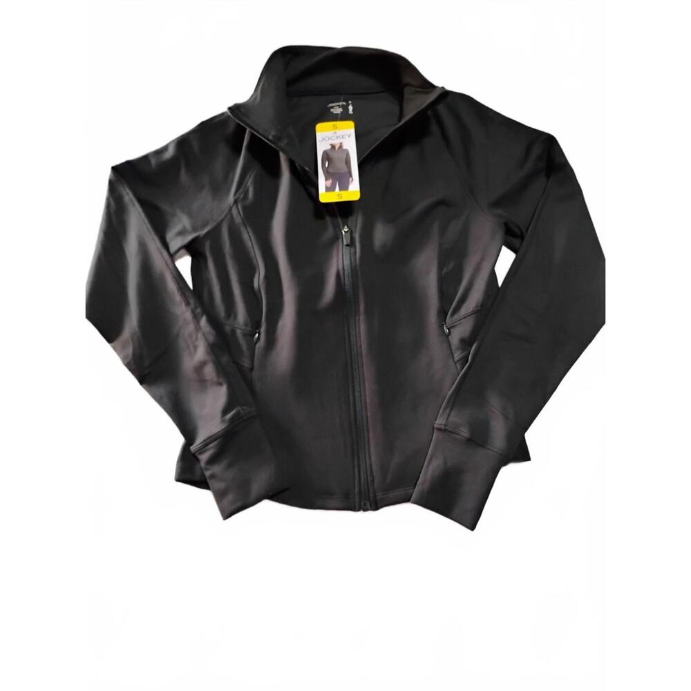 Jockey Women's Size S Black Tulip Hem Yoga Jacket Pockets, Thumbholes NWT